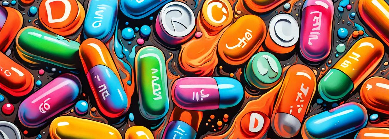 Vitamin pills C and D graffiti art