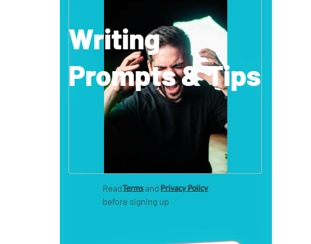 The first page of Writing Prompts & Tips (New User and Already Signed Up)