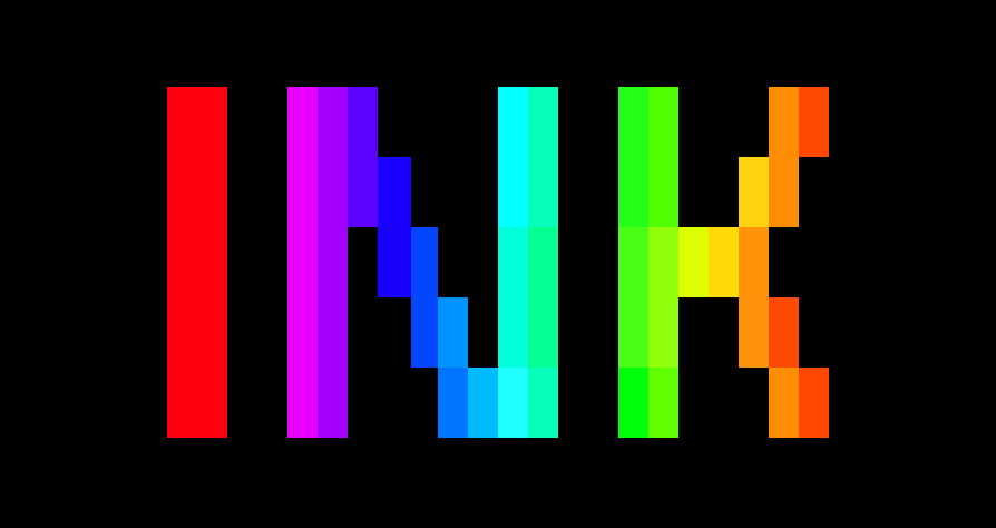 Une image du logo qui est simplement le texte INK avec les couleurs de l’arc-en-ciel