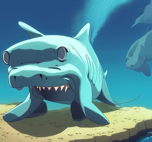 Part shark, part hippopotamus, all adorable blue anime rendering!