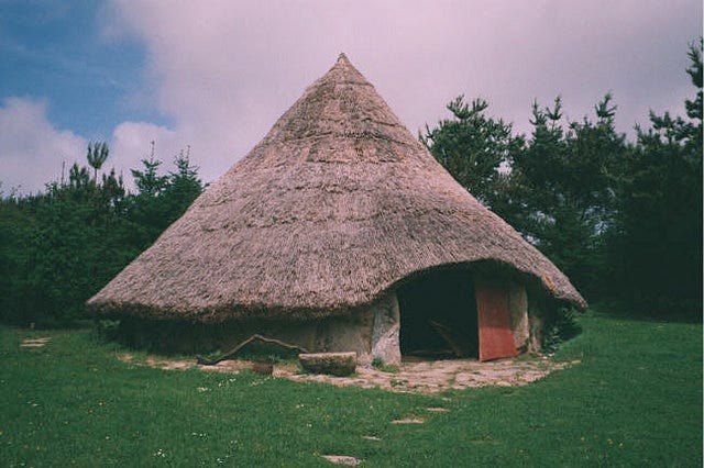 Iron Age roundhouse reconstruction.