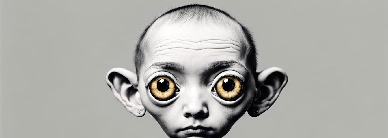 Human head with large ears plus two large eyes