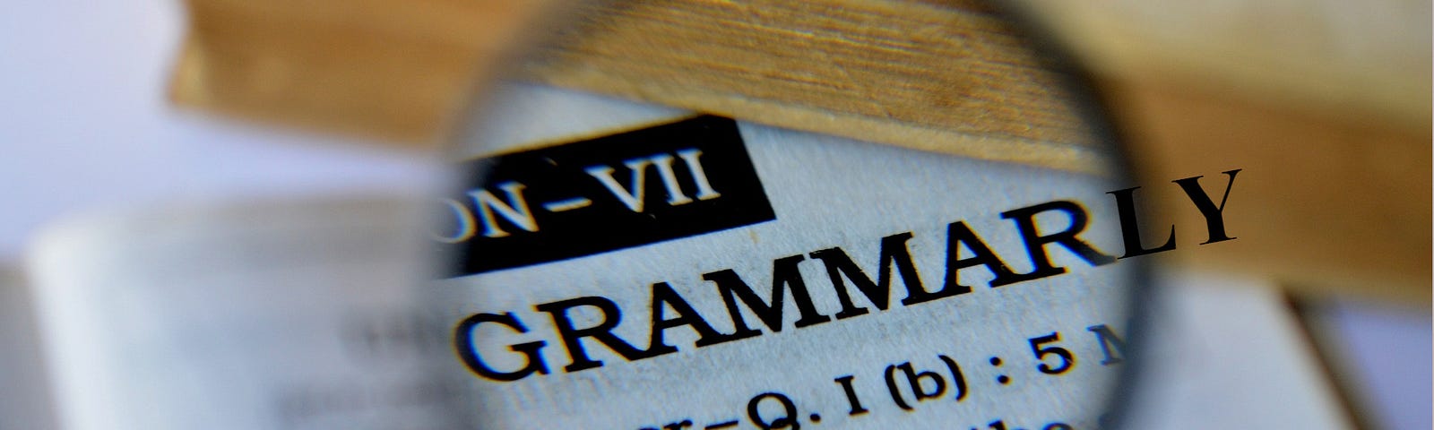 The word ‘GRAMMAR’ is shown via a magnified glass with a ‘LY’ added next to it by yours truly to form the word ‘GRAMMARLY’.