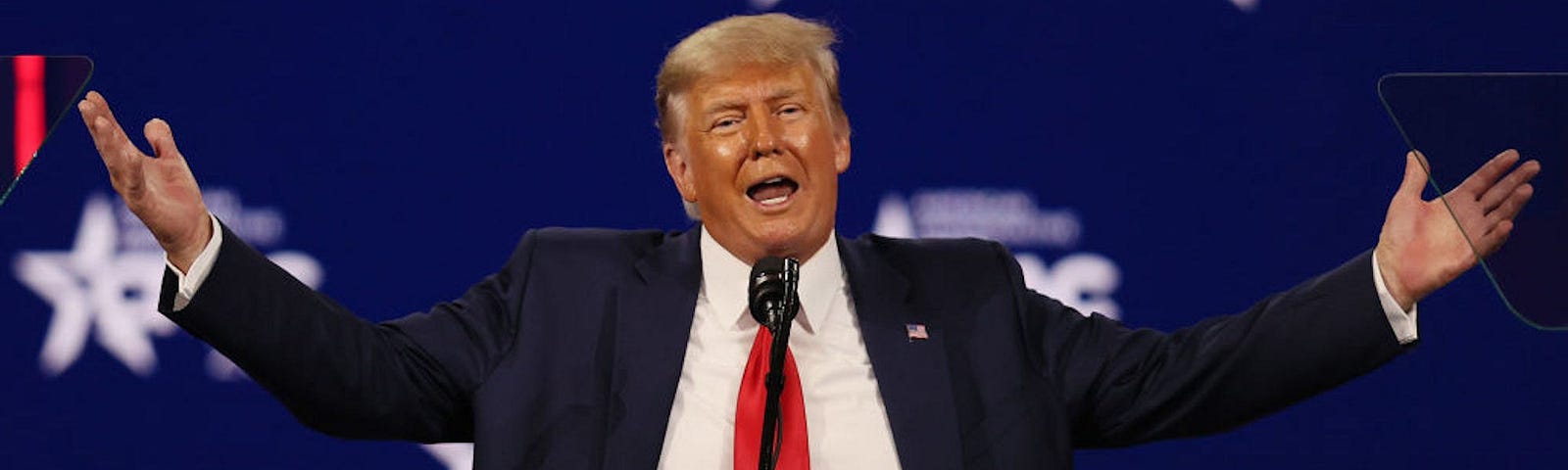 Donald Trump addresses the Conservative Political Action Conference (CPAC) held in the Hyatt Regency on February 28, 2021 in Orlando, Florida.