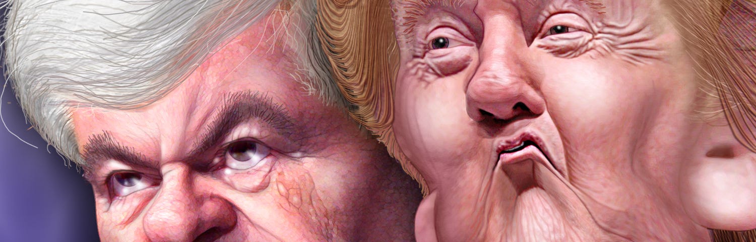 Caricatures of Newt Gingrich and Donald Trump