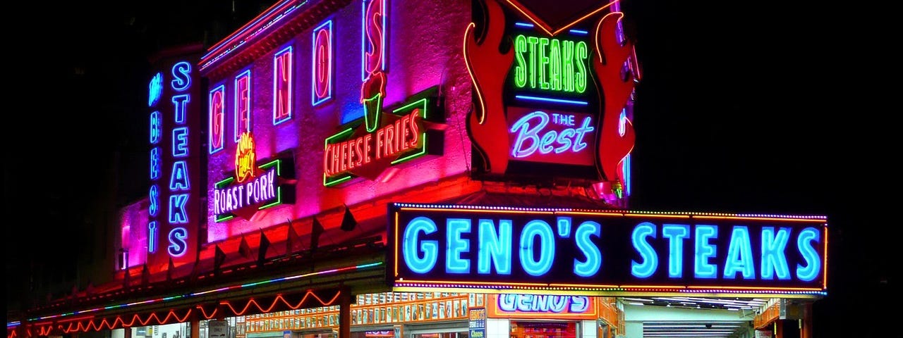 Geno’s Steaks. Photo by Stephen Levin on Pixabay