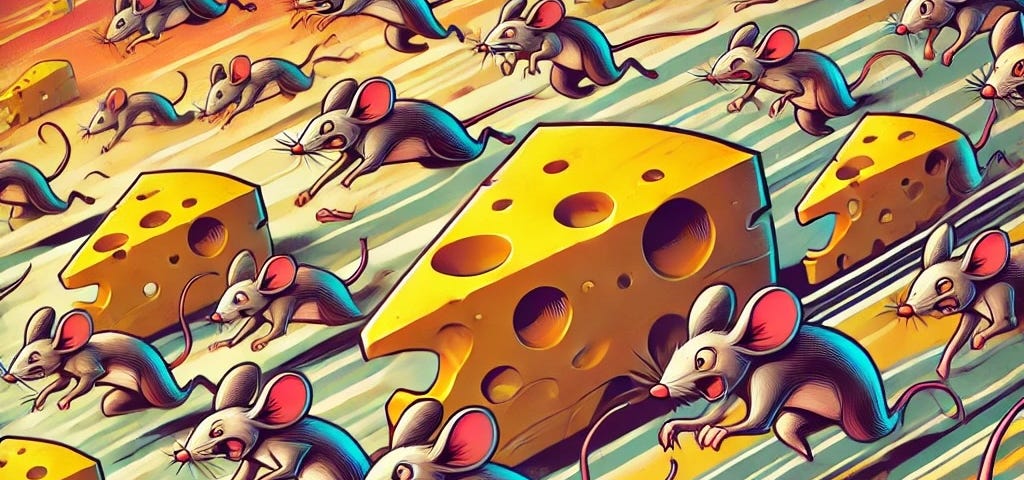 mice chasing after cheese