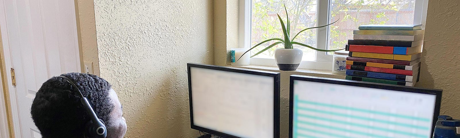 Discover employee working from his home office