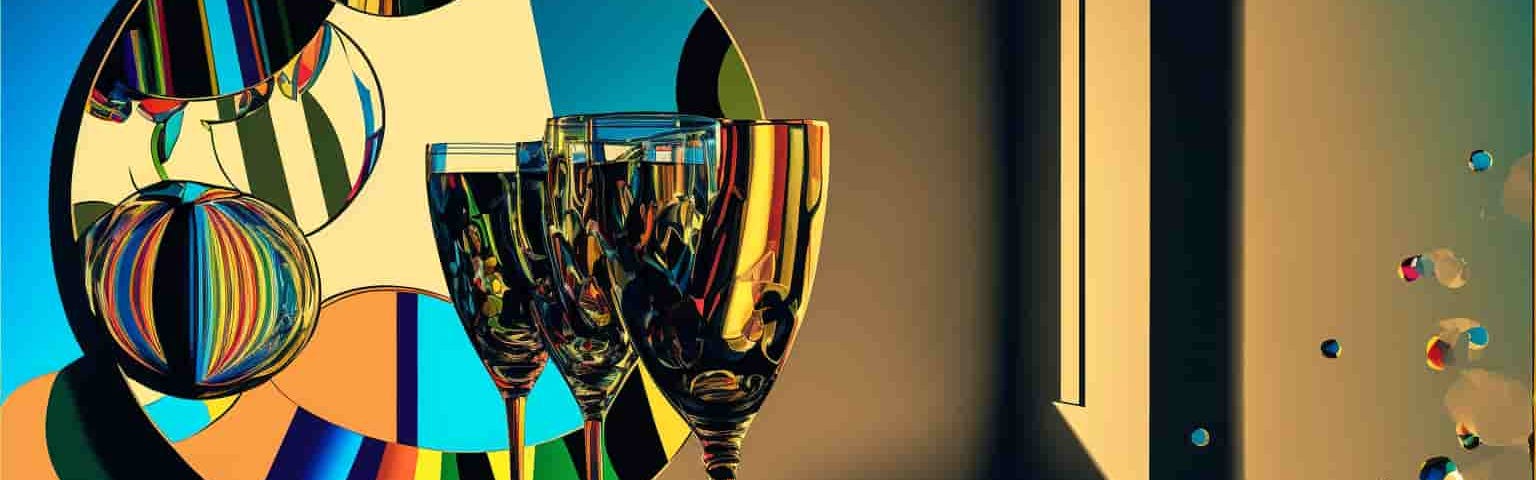 Champagne glasses in front of a mirror, pop art