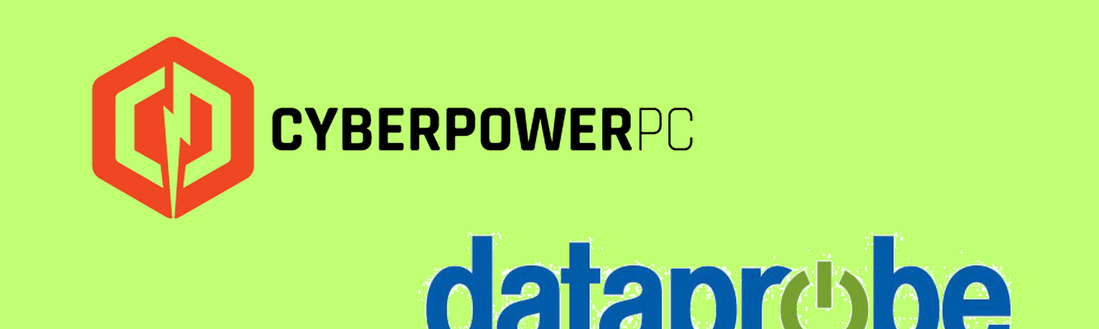 cyberpower and dataprobe logos on green background