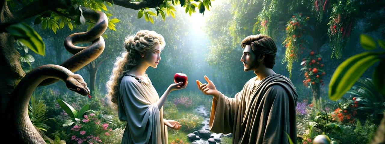 An illustration of Adam and Eve In the Garden of Eden