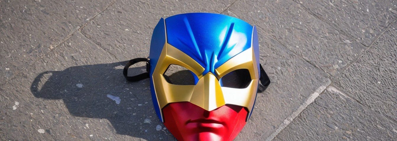 A superhero mask on the pavement
