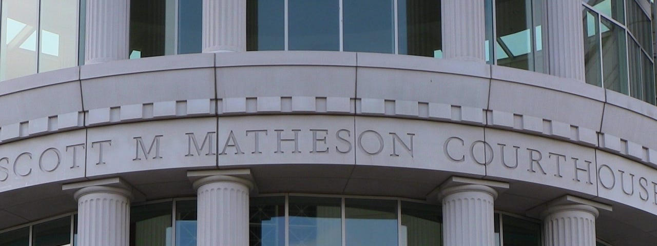 The front of a courthouse