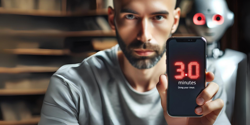 Bearded man holds phone with 30 minutes on it — I Wrote a Novel With ChatGPT In 30 Minutes