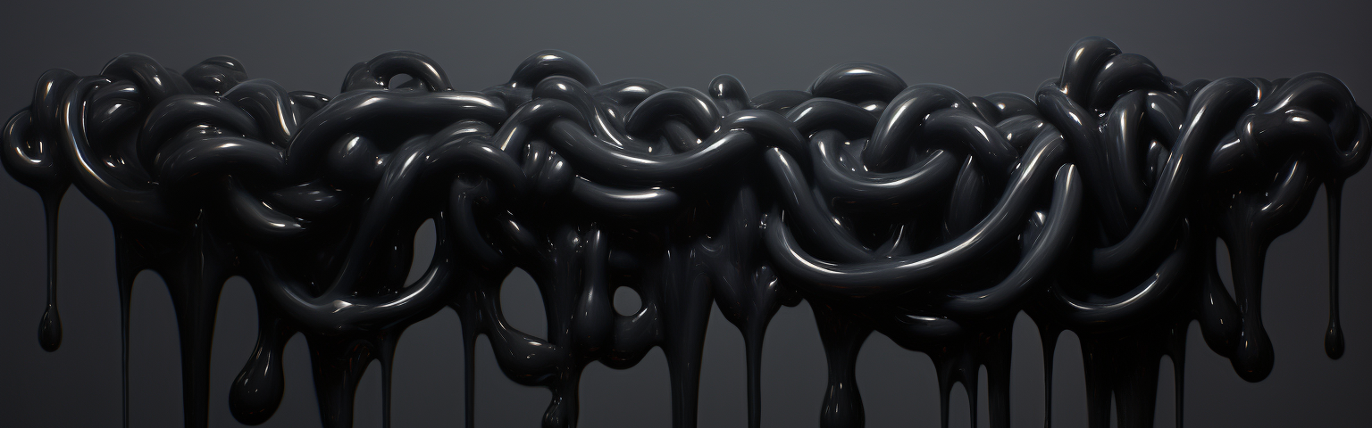 Midjourney generated image of Gordian Knot coated in black oil and dripping