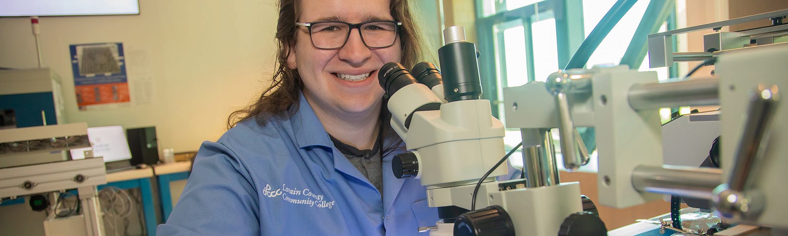 Josh Eschke works in a lab at Lorain County Community College in Elyria, Ohio. Photo courtesy of Lorain County Community College