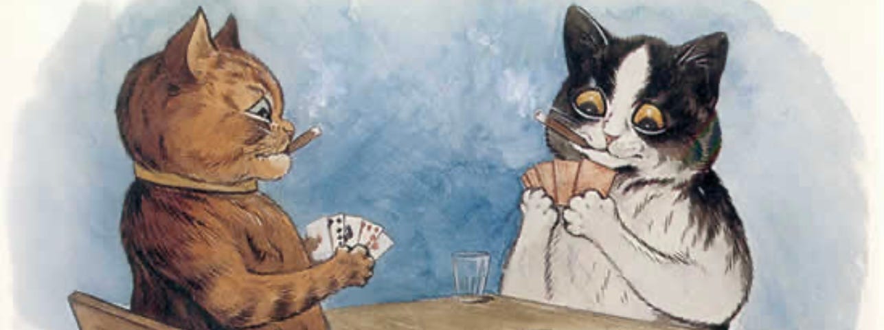 Cats playing poker. Louis Wain, Public domain, via Wikimedia Commons