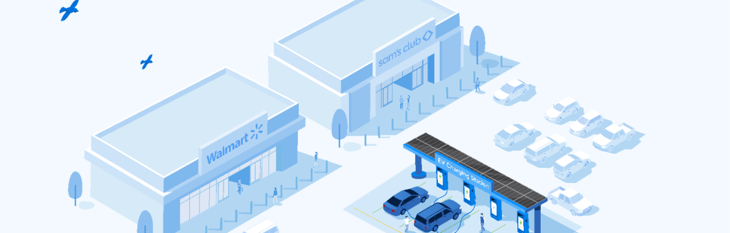 Graphic illustration of EV chargers at a Walmart