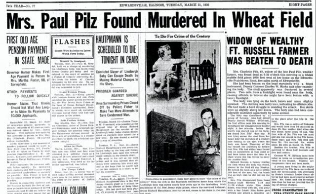 Announcement of Mrs. Paul Pilz being found murdered in a wheat field