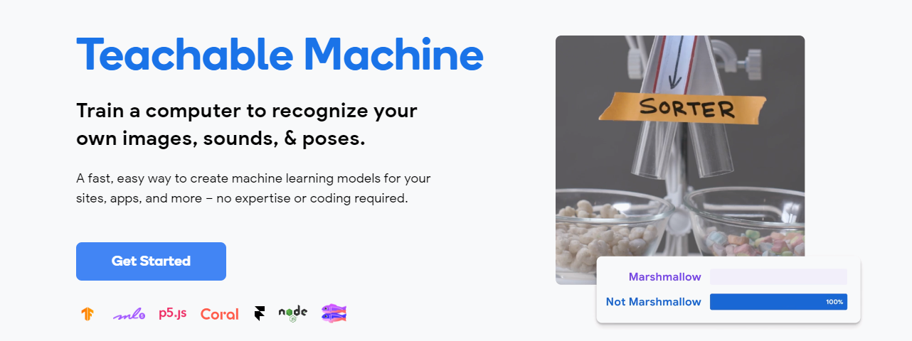 Teachable Machines v2 landing page