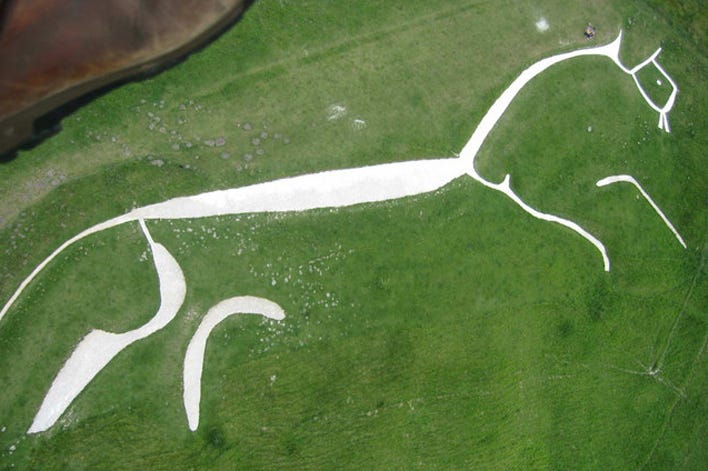 3000 year old chalk hill figure of a white horse, Uffington, Oxfordshire, England
