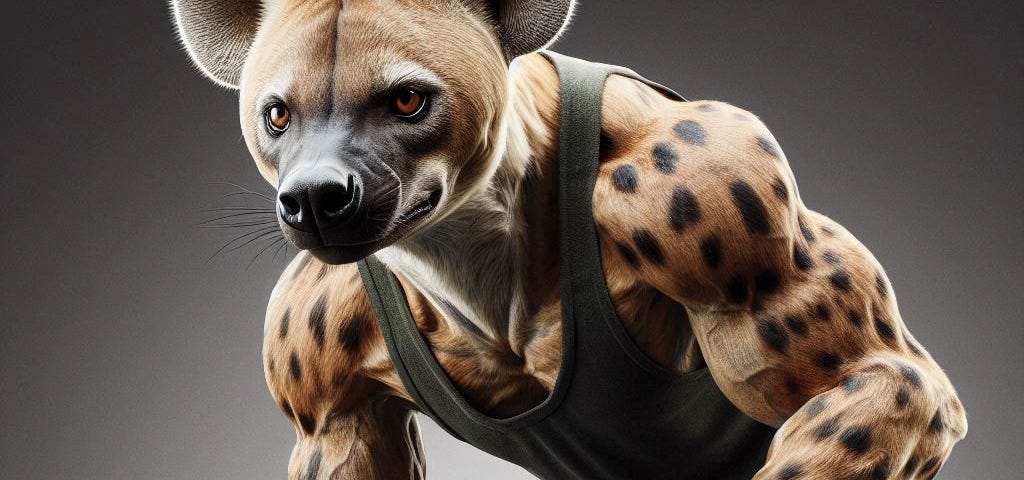 A realistic image of a hyaena dressed for working out a sweat in the house