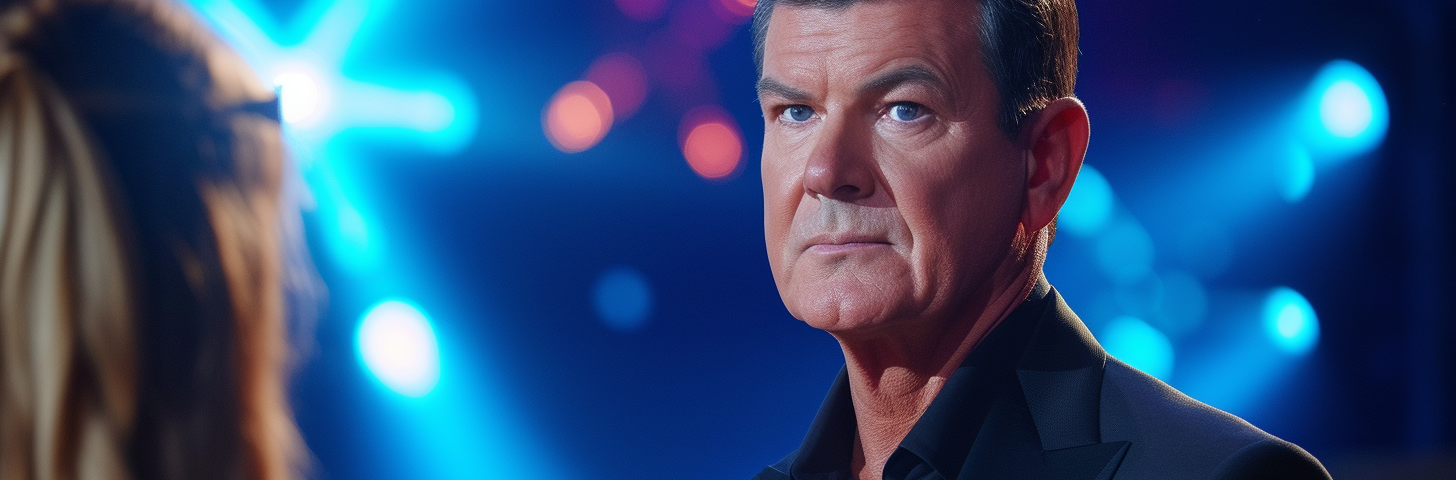 Someone who looks like Simon Cowell is frowning at a contestant