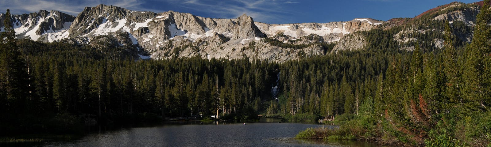 Crystal Crag and the 10,000-foot Mammoth Crest rise above Twin Lakes in the Mammoth Lakes Basin in the Sierra Nevada mountains of California. (© April Orcutt. All Rights Reserved.)