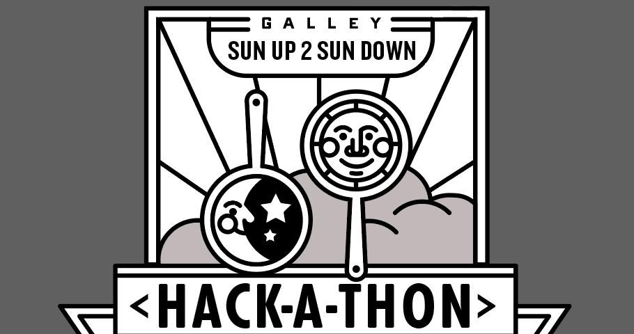 A piece of marketing material with company logo modified to include a sun and a moon. The 2020 sun up to sun down hack-a-thon