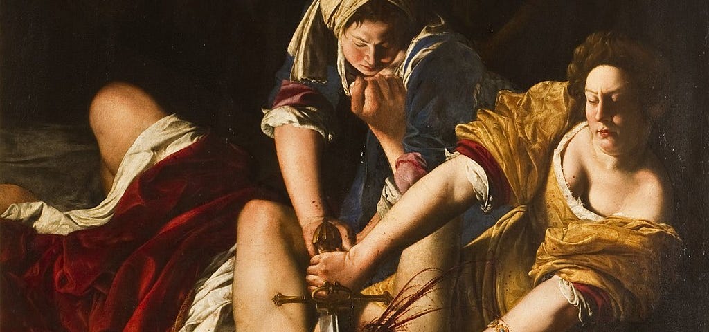 A painting of Judith sawing off Holofernes head with his own sword