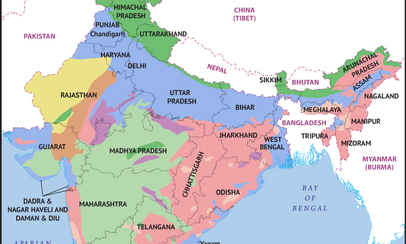 Map showing major soil types in India