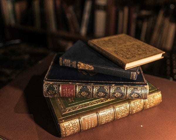 Picture of a stack of library books.