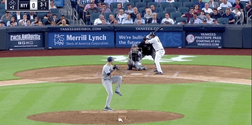 Miguel Andujar of the Yankees hitting a home run