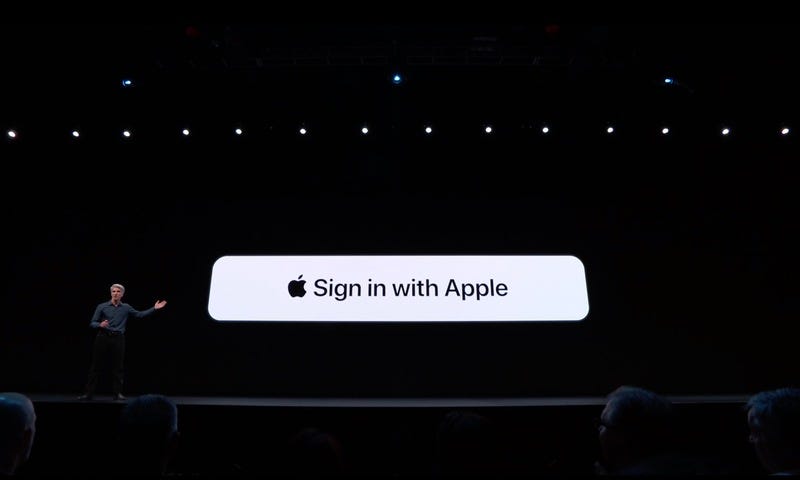 Sign In with Apple feature announcement at the 2019 Apple world wide developer conference in California.