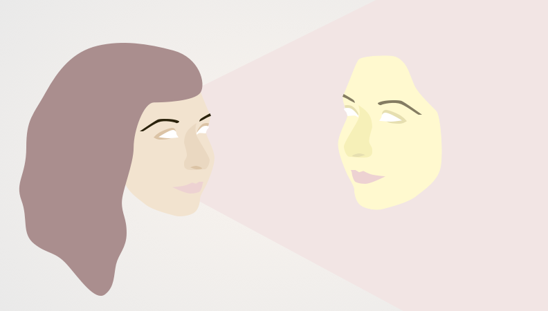 Self Awareness, reflection of face illustration