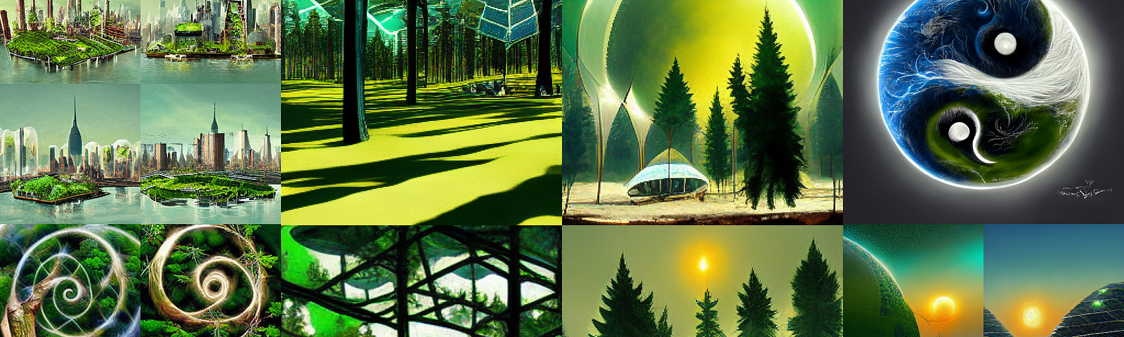 Creative visualizations of a Solar Punk future where our economy works in harmony with Earth’s ecology.