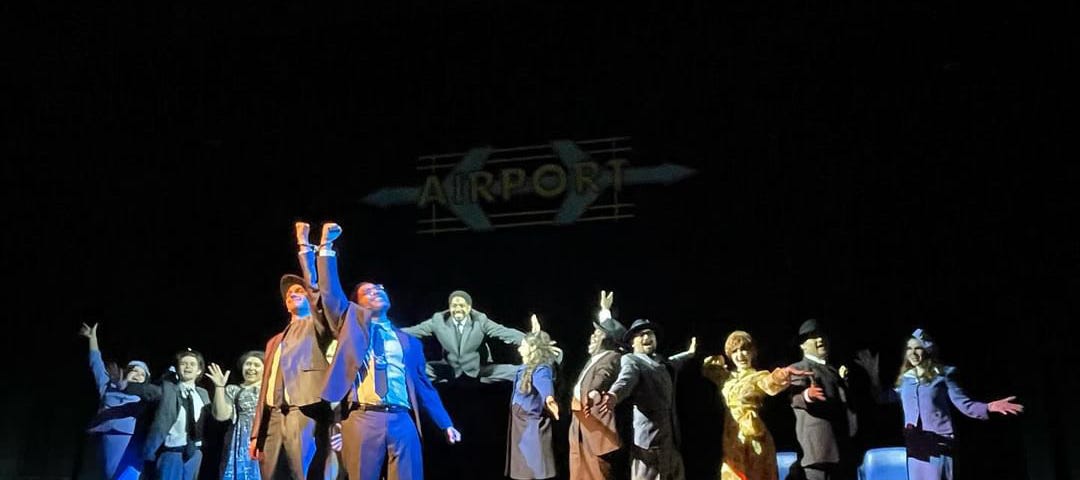 Photo of the cast of Whittier’s “Catch Me If You Can” at the end of their show.