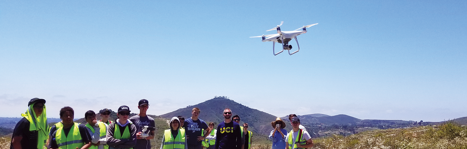 Photo of drone with students.