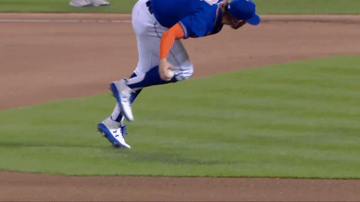 Mets second basemen Jeff McNeil makes an off balance cross body throw to record an out against New York Yankees 7.26.22