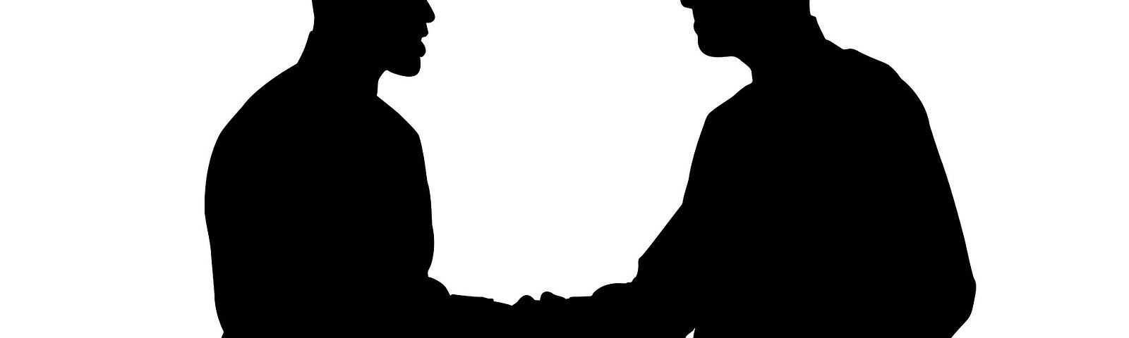 two people shaking hands for article In This World, You Get What You Ask For