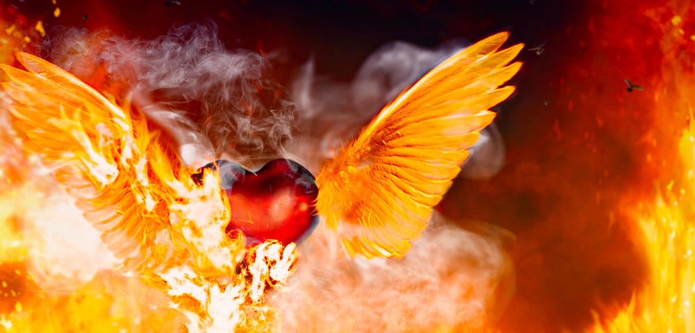 Flames and wings