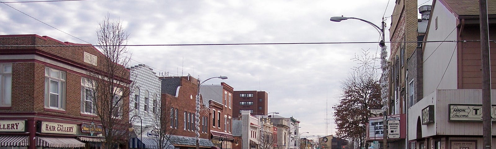 View down a main street in a small New Jersey town.