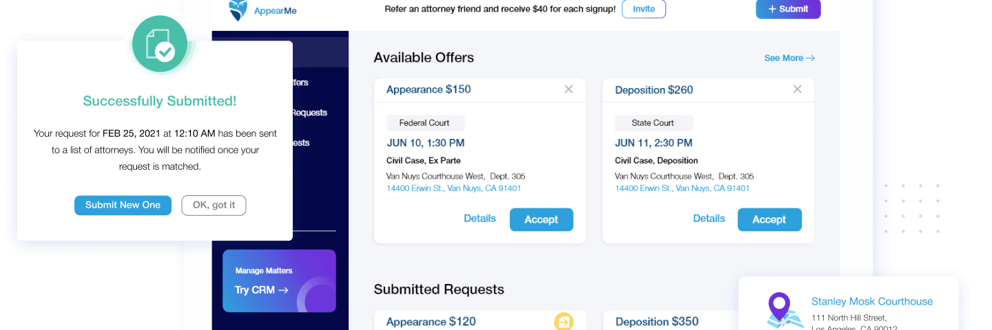 AppearMe app that helps you find an appearance or deposition attorney in minutes