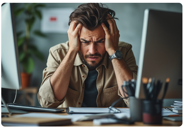 Picture of a man who is fed up with working.