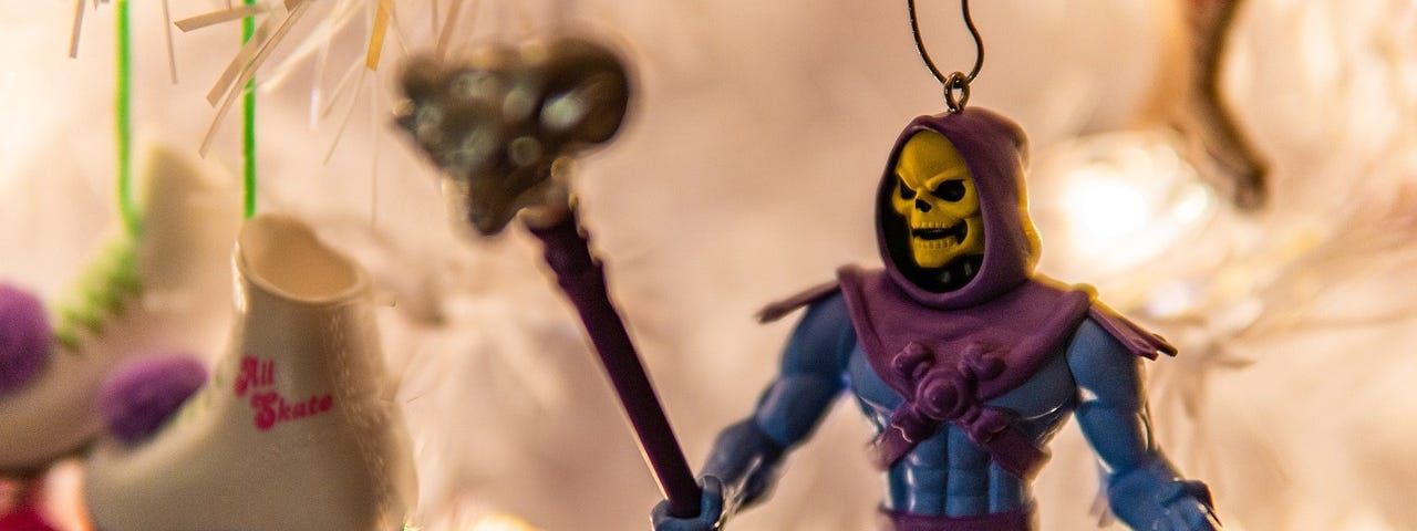 Action figure of Skeletor, archenemy in the Masters of the Universe franchise.