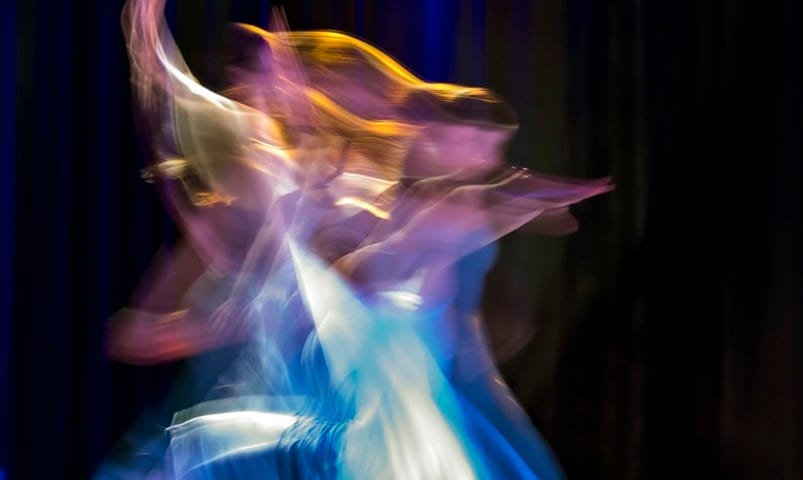 Blurred image of two dancers in motion