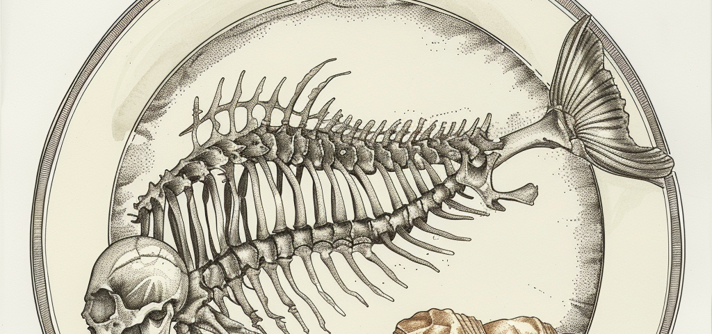 A drawn image of a fish skeleton and a croissant on a plate, representing the Halfbakery idea scoring system.