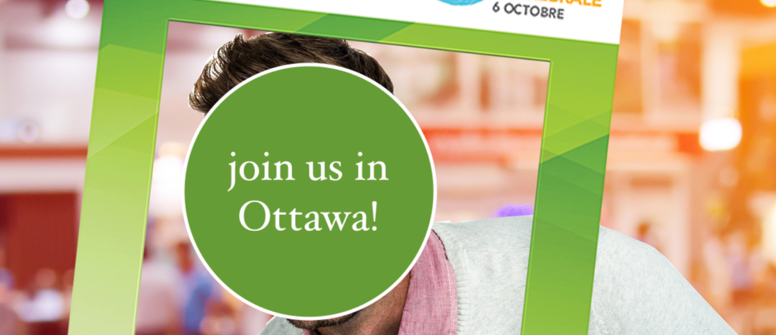 A green selfie frame with a World Cerebral Palsy Day header and the hashtag Light Parliament Green. There is a circle over a person’s face in the middle of the frame, inviting people to join WAWOS Canada in Ottawa on October 6th, World CP Day.