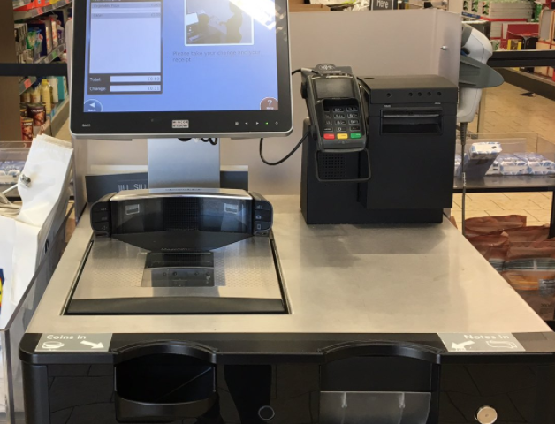 Self-checkout in supermarket