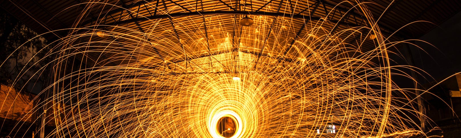 A circular steel wool sparkle fire